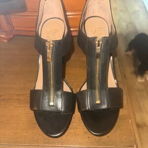Franco Sarto Black High Heel Sandals with Gold Zipper